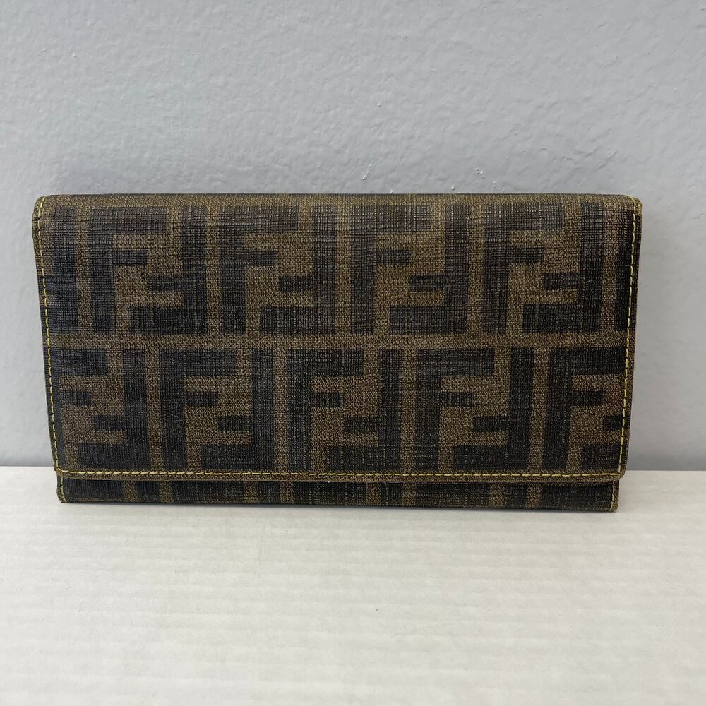 Fendi Tobacco/Yellow Zucca Coated Canvas & Leather Long Wallet - Preowned - Picture 1 of 15